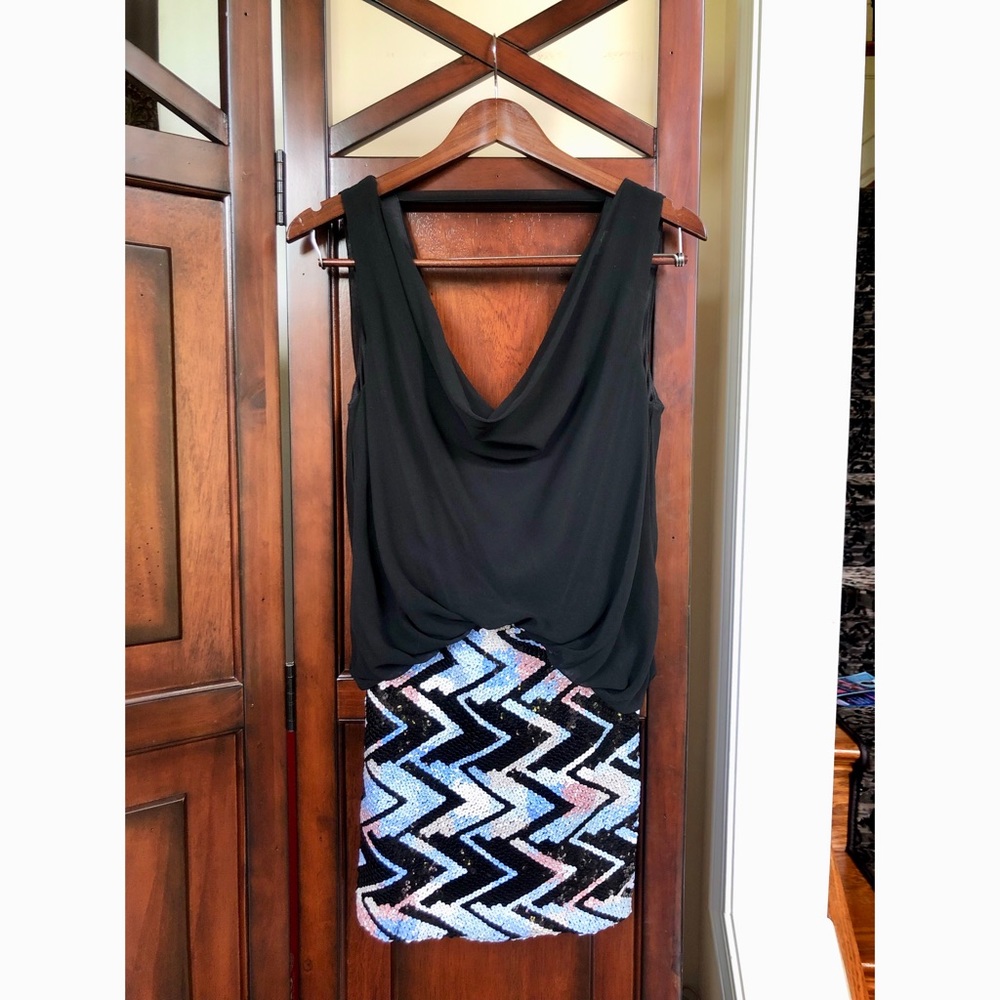 Black/Sequin Chevron Deep V Open Back Mini - image 1